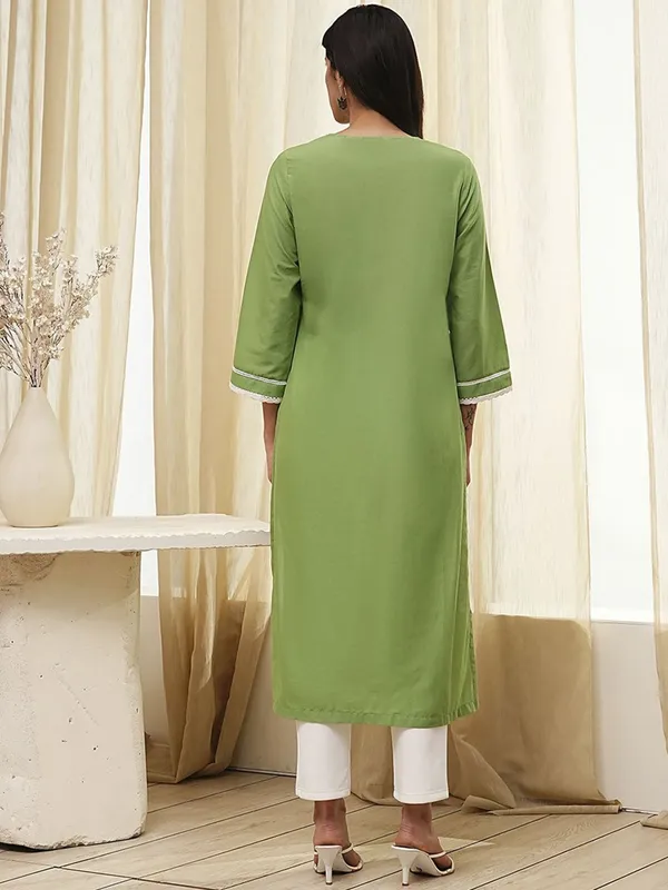 Pista green printed cotton silk kurti for women