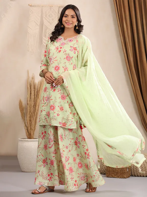Pista green printed silk palazzo set