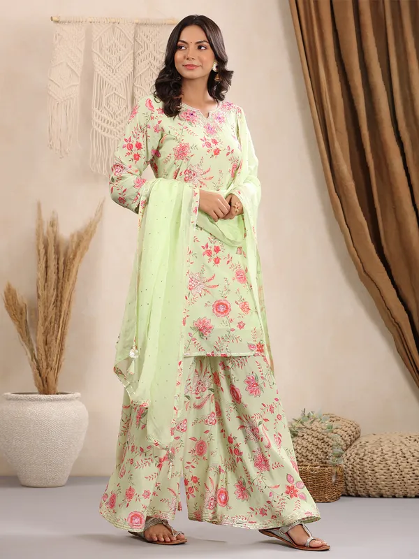 Pista green printed silk palazzo set