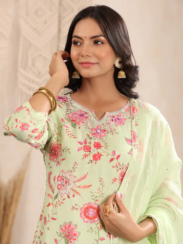 Pista green printed silk palazzo set