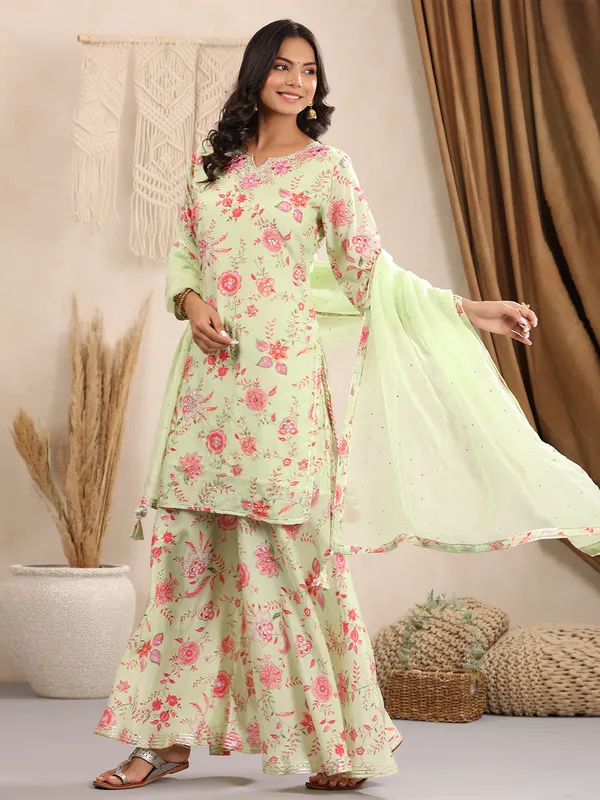 Pista green printed silk palazzo set