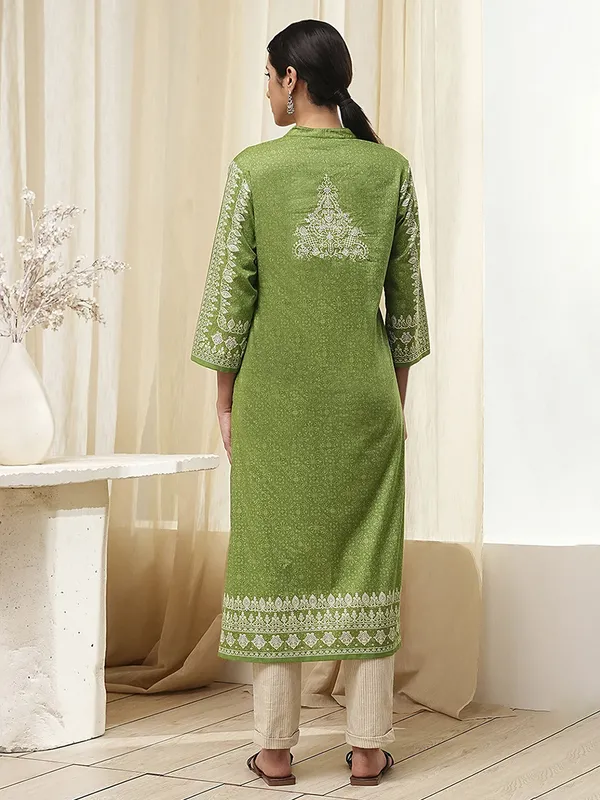 Pista green printed kurti in silk