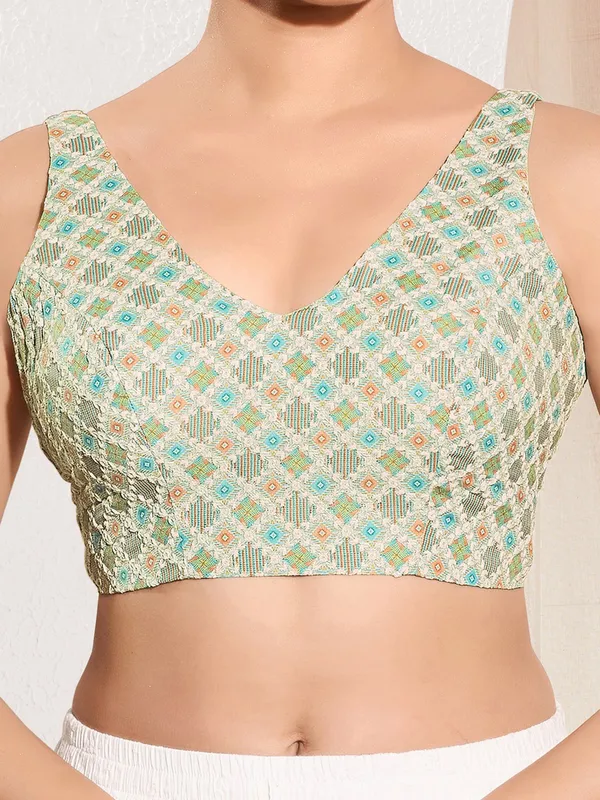 Pista green printed ready made blouse