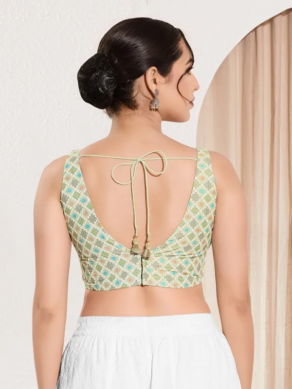 Pista green printed ready made blouse