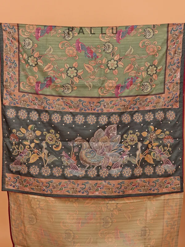 Pista green printed semi cotton silk saree