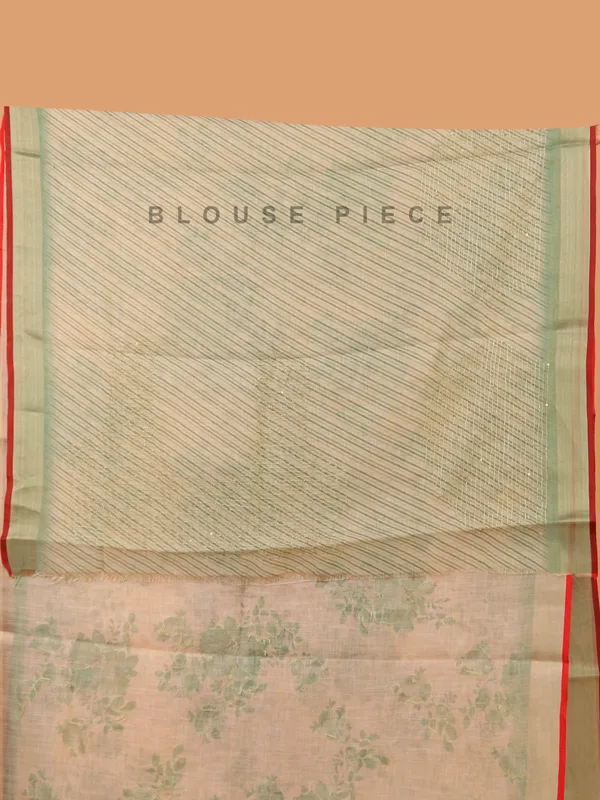 Pista green printed semi linen saree for festive