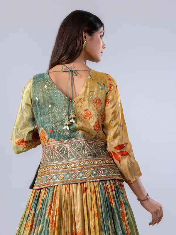 Pista green printed silk lehenga choli