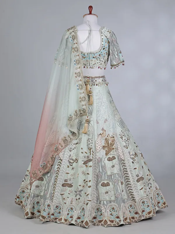 Pista green raw silk sweetheart bridal lehenga choli