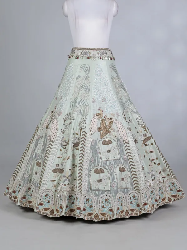 Pista green raw silk sweetheart bridal lehenga choli