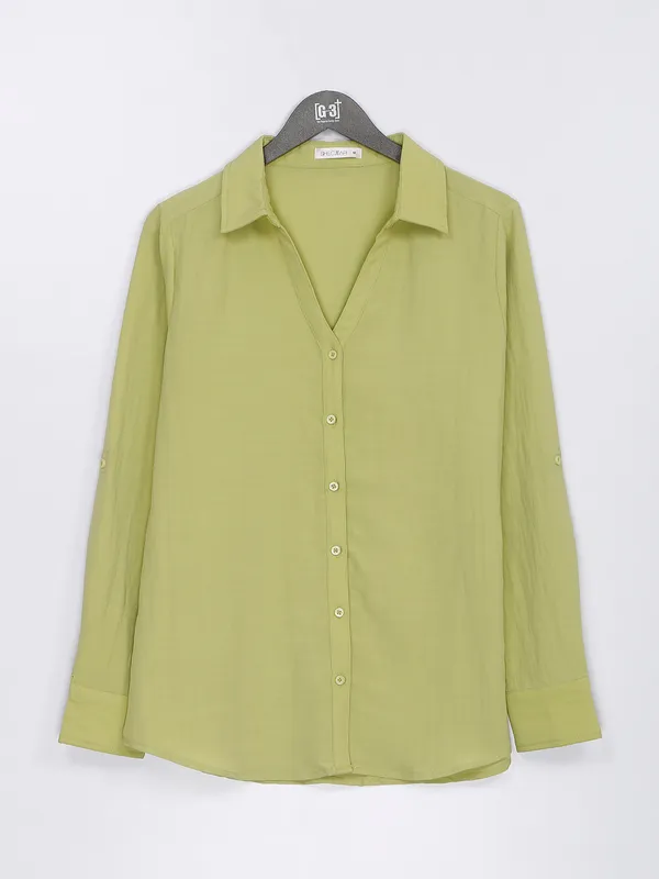 Pista green rayon cotton casual shirt