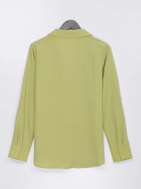 Pista green rayon cotton casual shirt