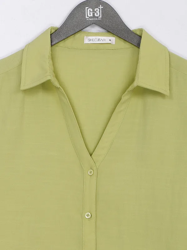 Pista green rayon cotton casual shirt