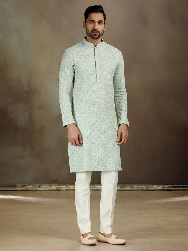 Pista green rayon kurta for graceful look