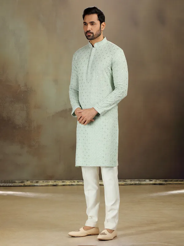 Pista green rayon kurta for graceful look