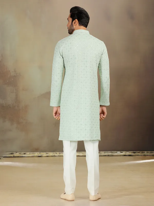 Pista green rayon kurta for graceful look