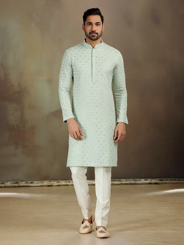 Pista green rayon kurta for graceful look