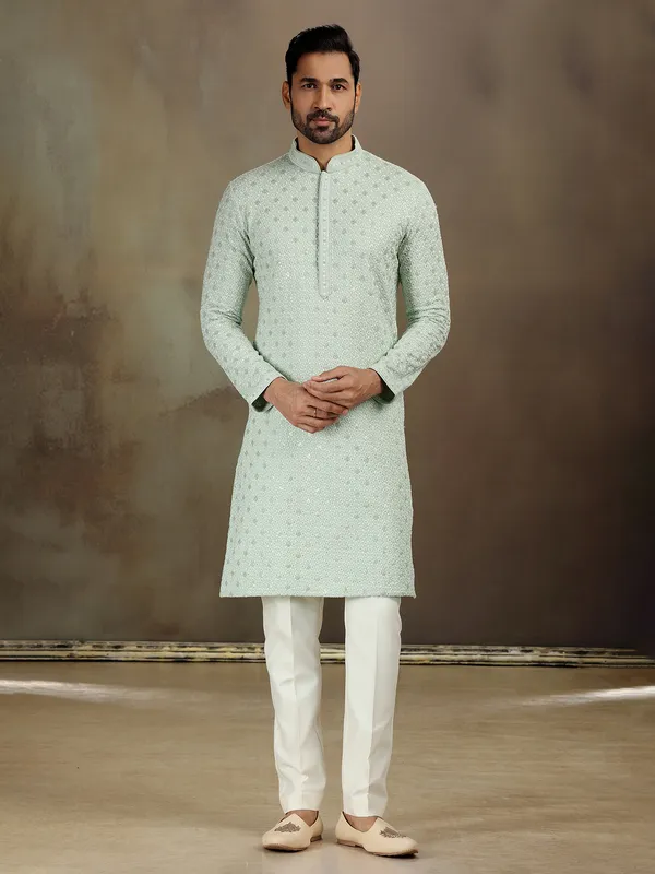 Pista green rayon kurta for graceful look