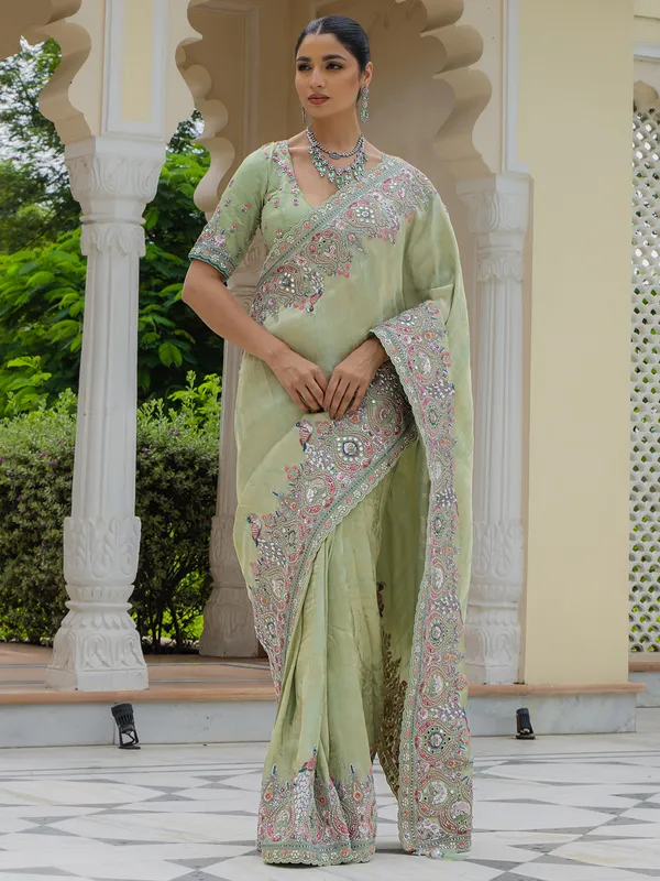 Pista green saree in premium silk