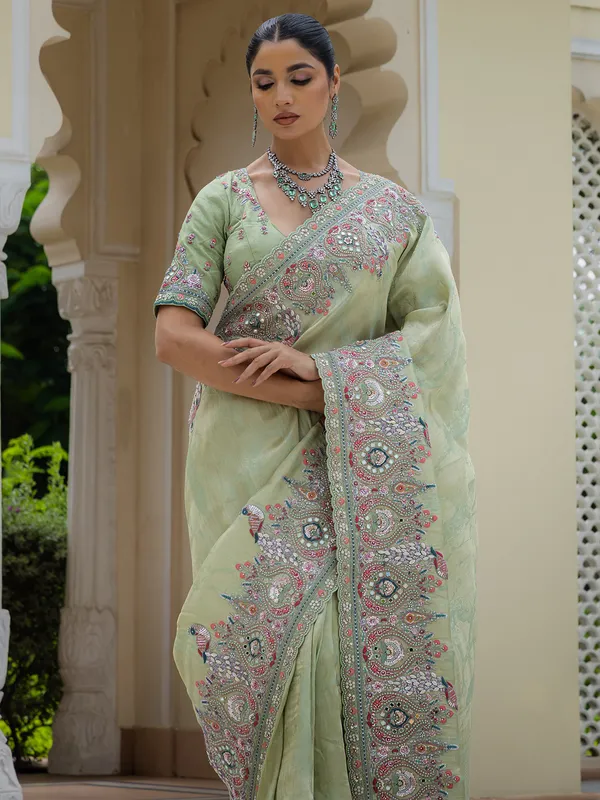 Pista green saree in premium silk