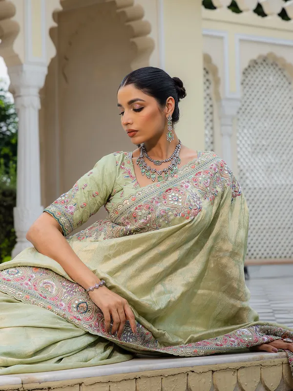 Pista green saree in premium silk