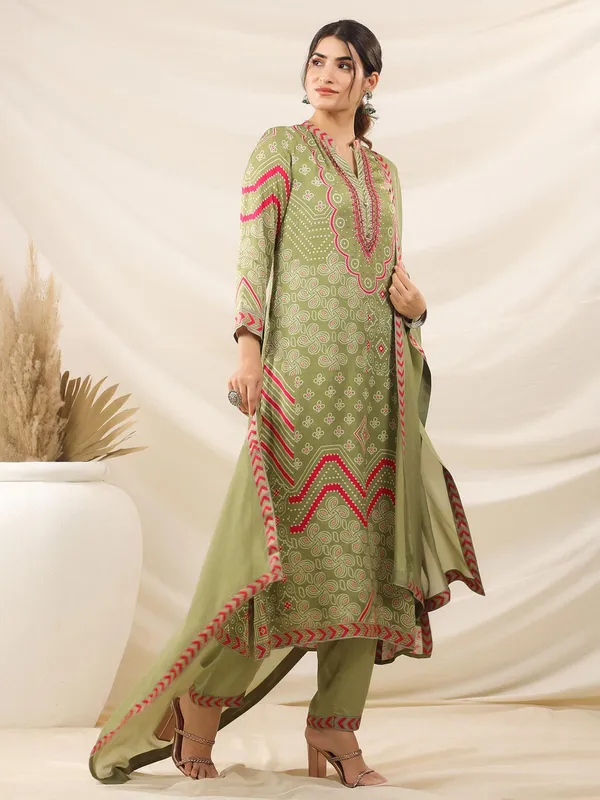 Pista green satin kurti set with dupatta
