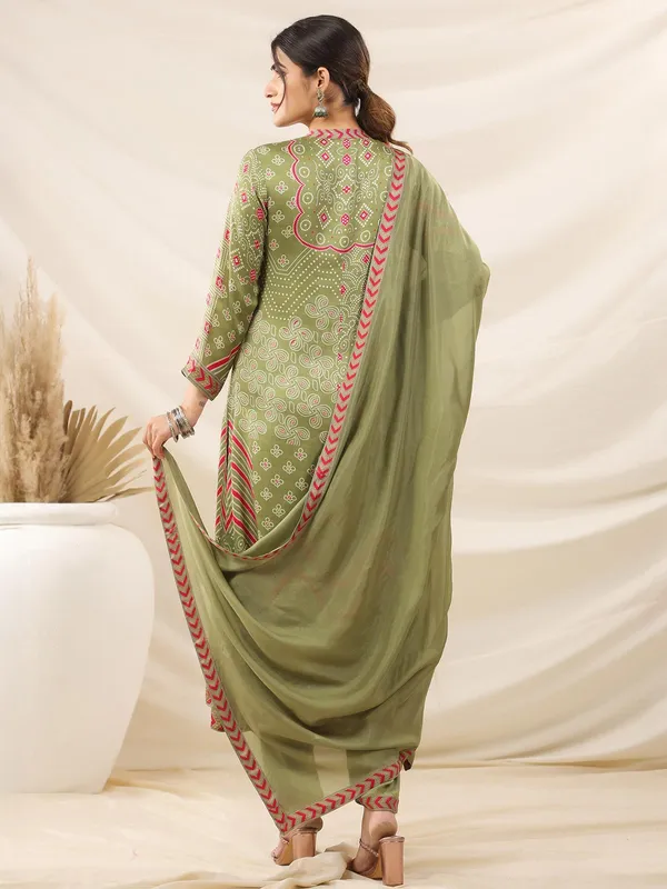 Pista green satin kurti set with dupatta