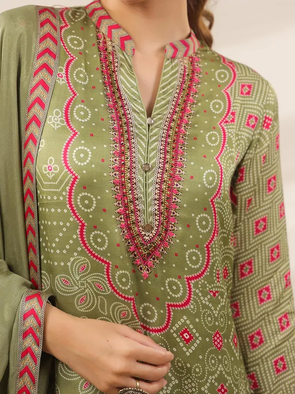 Pista green satin kurti set with dupatta