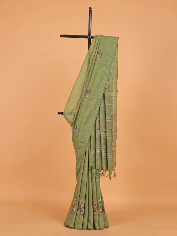 Pista green semi cotton silk saree