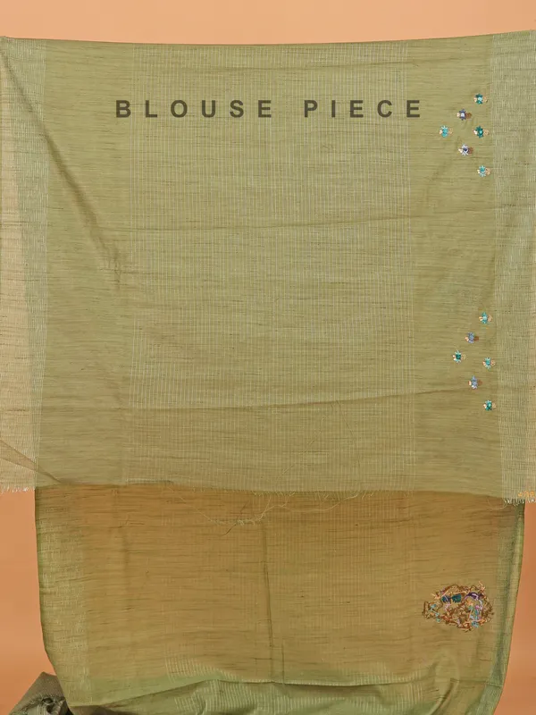 Pista green semi cotton silk saree