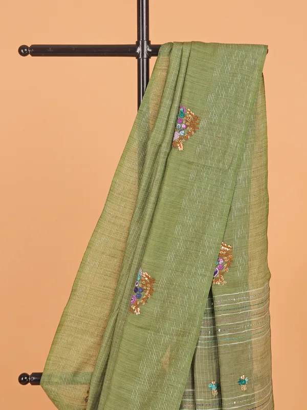 Pista green semi cotton silk saree