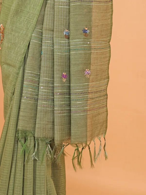 Pista green semi cotton silk saree