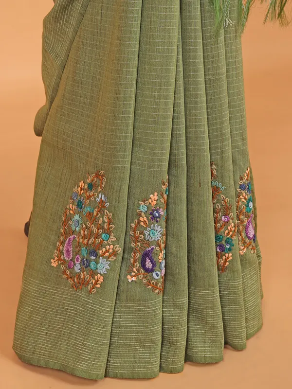 Pista green semi cotton silk saree