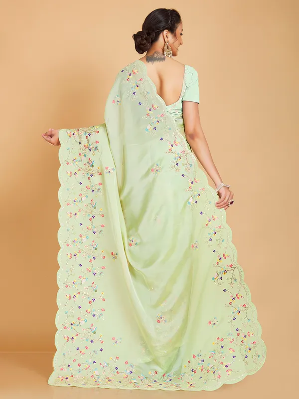 Pista green semi organza saree