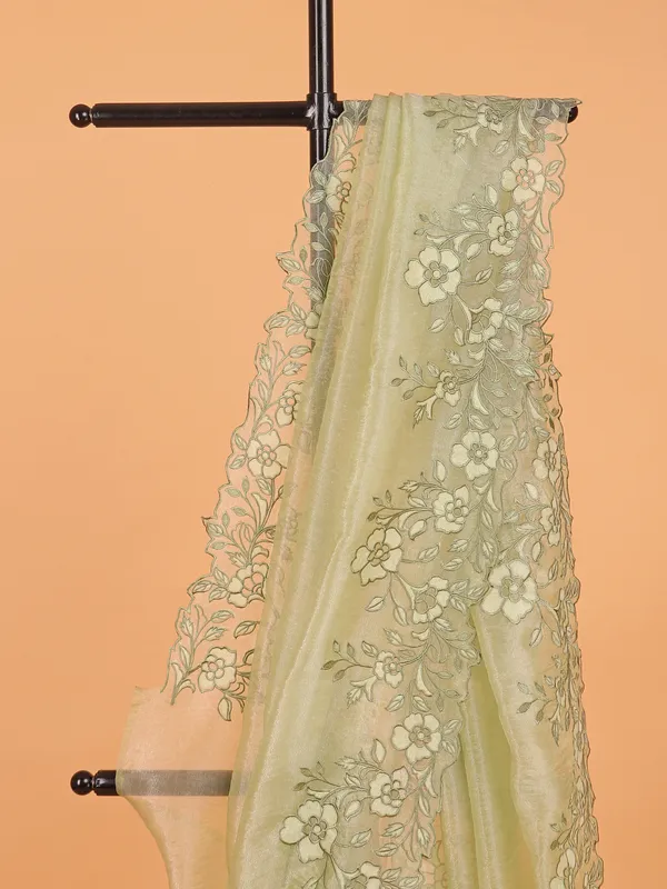 Pista green semi organza saree for women
