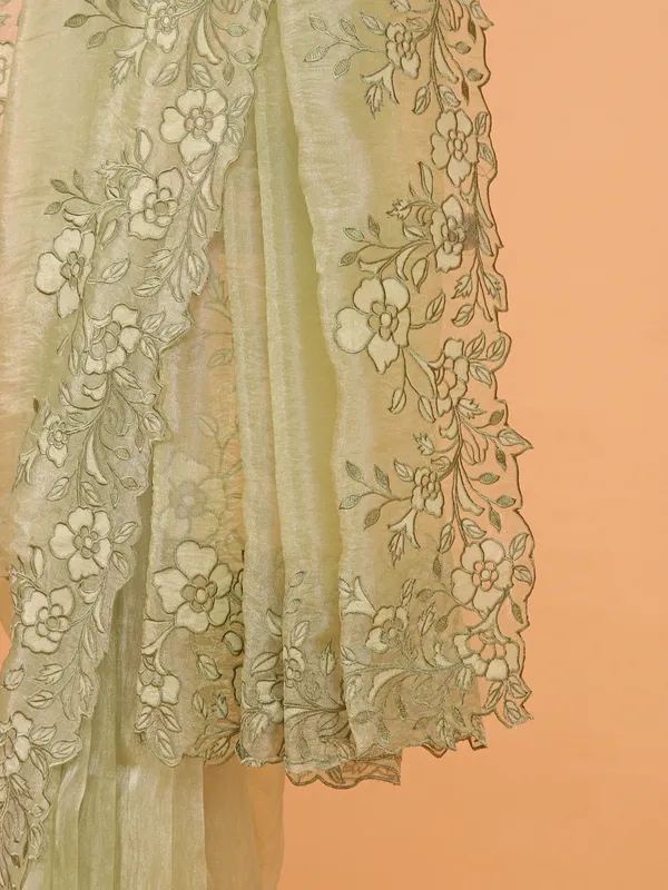 Pista green semi organza saree for women