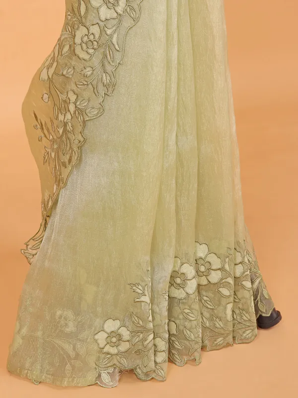 Pista green semi organza saree for women
