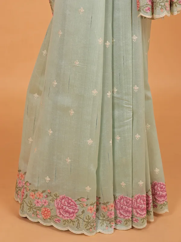 Pista green semi silk saree for festive wear
