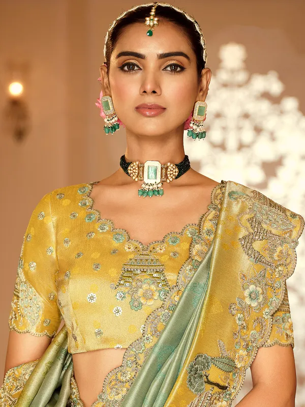 Pista green shaded silk saree for festive wear