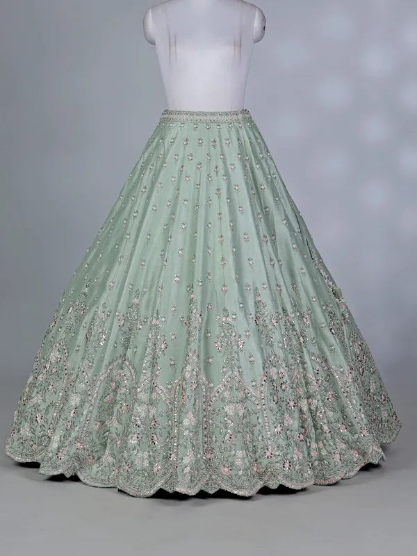 Pista green silk beaded embroidered lehenga choli