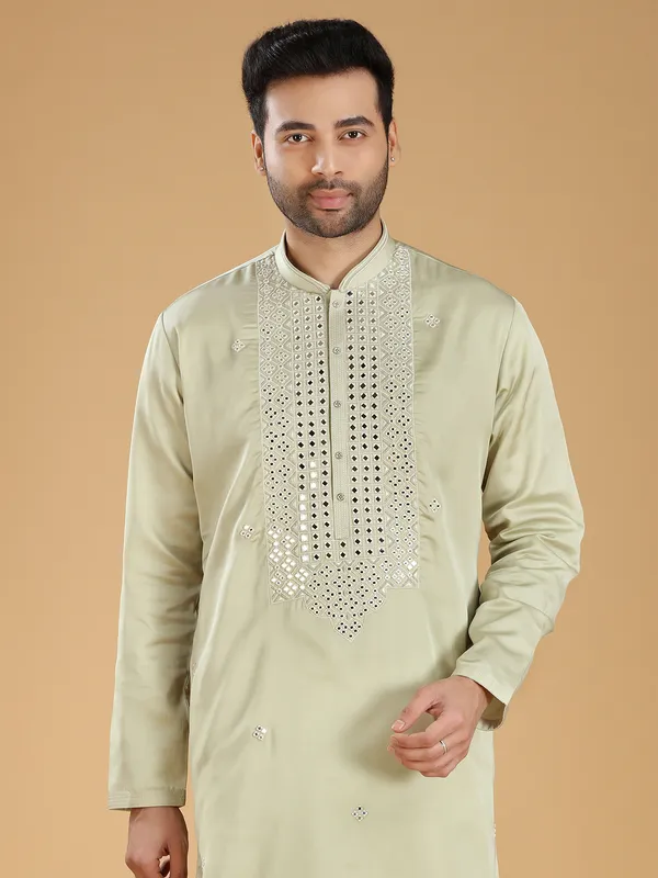 Pista green silk festive kurta suit