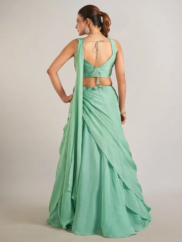 Pista green silk lahenga choli for wedding