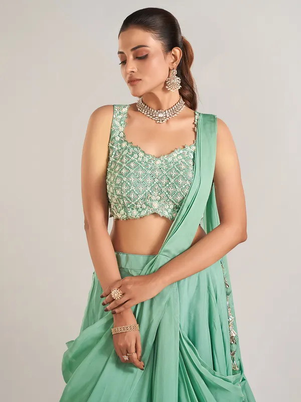 Pista green silk lahenga choli for wedding