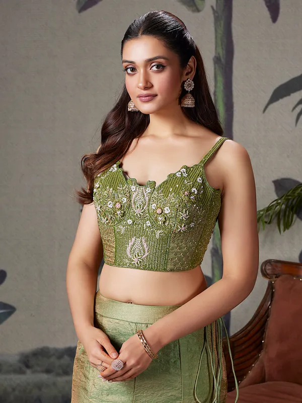 Pista green silk lehenga choli for reception