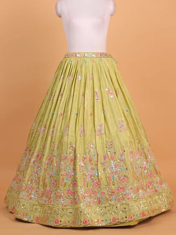 Pista green silk lehenga choli for wedding wear
