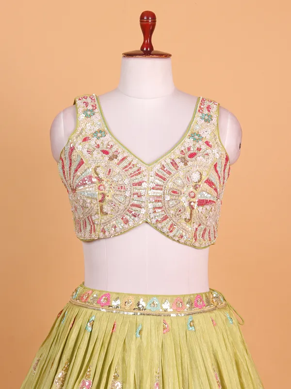 Pista green silk lehenga choli for wedding wear