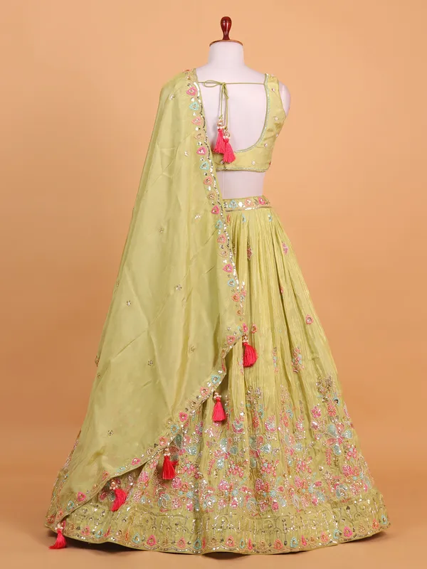 Pista green silk lehenga choli for wedding wear