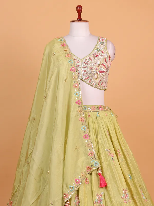 Pista green silk lehenga choli for wedding wear