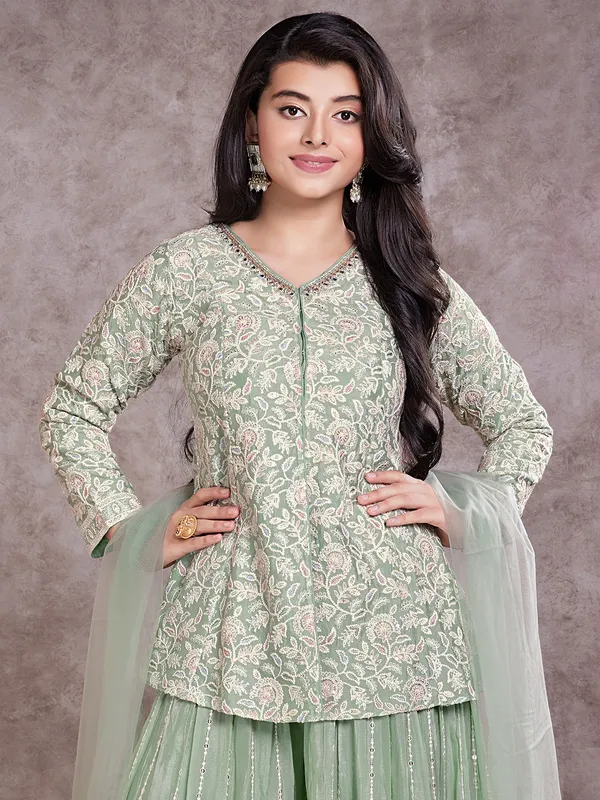 Pista green silk palazzo suit for festive