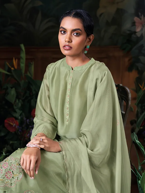 Pista green silk palazzo suit for women