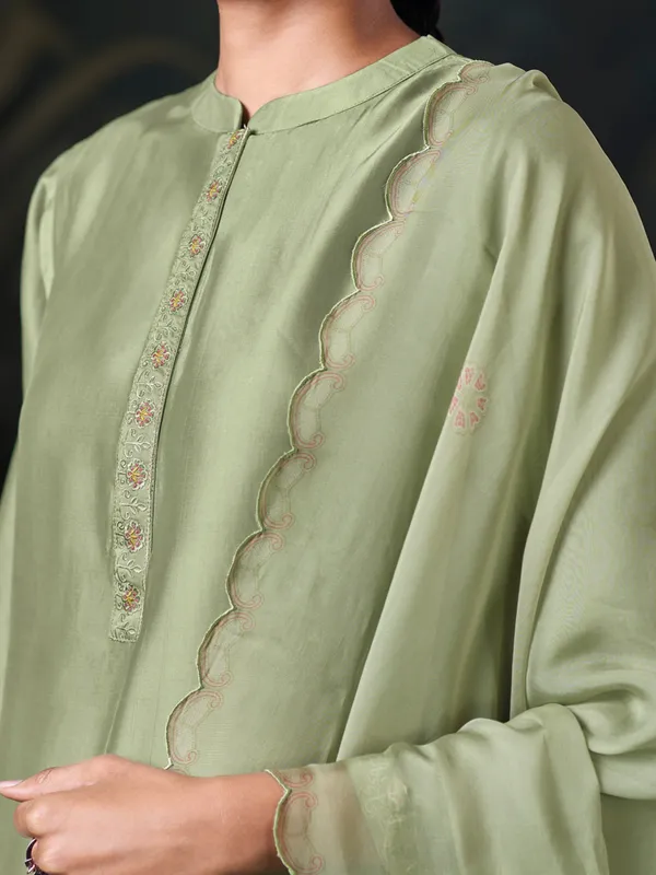 Pista green silk palazzo suit for women